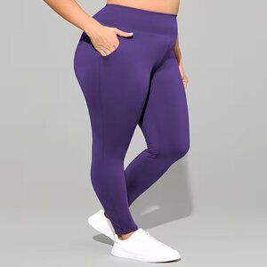 Women's Tummy Control High Waisted Plus Yoga Leggings with Pockets Purple 1X-2X